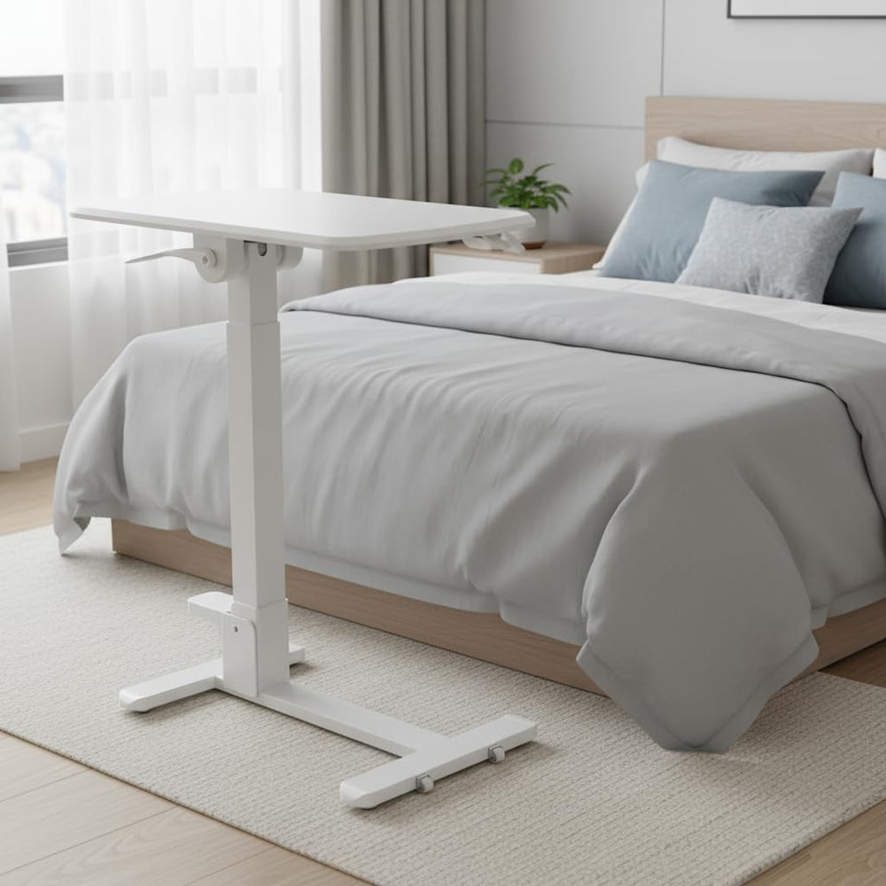 Mount-It! Overbed Table with Wheels, Folding Adjustable Height White