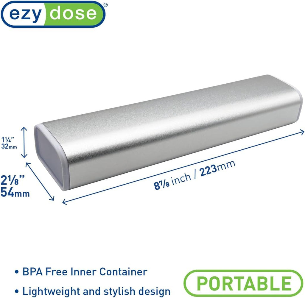 EZY DOSE Slide Pill Organizer, Stylish Medication Storage Case with Durable BPA-Free Plastic with Aluminum Exterior, Large 7-Day Weekly Compartments, Tablets, Vitamins, Compact, 9-Inch, Gray