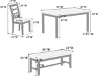 Poundex 6 Piece Charcoal Modern Dining Set with Table, 4 Chairs & Bench