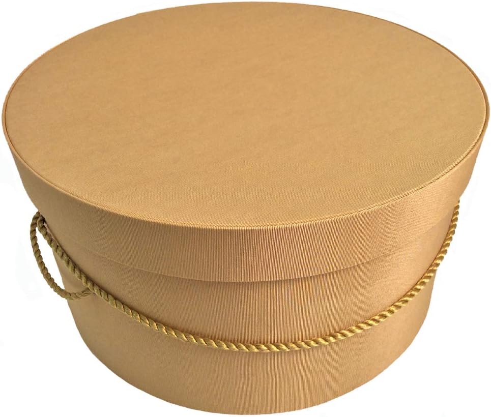 Sarah's Hat Boxes Classic Gold Hat Box – 18.5" x 9.5" (Dia. x Ht.) Handmade in USA – Odorless Non-Toxic Adhesive, Cording Handle – Premium Storage for Hats & Accessories