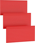 TORACK 3 PCS Metal Pegboard Panels(12x24 inch) for Wall Garage Tools Storage Pegboard System for Workbench, Modular Peg Board Tool Organizer Board Kit(Pack of 3, Red)