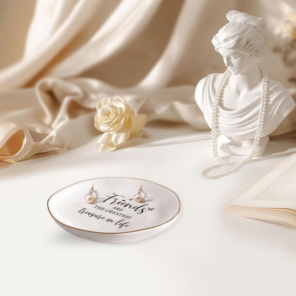 Friend Birthday Gifts for Women – Ceramics Jewelry Tray | Friends are The Greatest Treasure in Life – Friendship Gifts for Women, Friend Gift – Ceramic Ring Dish