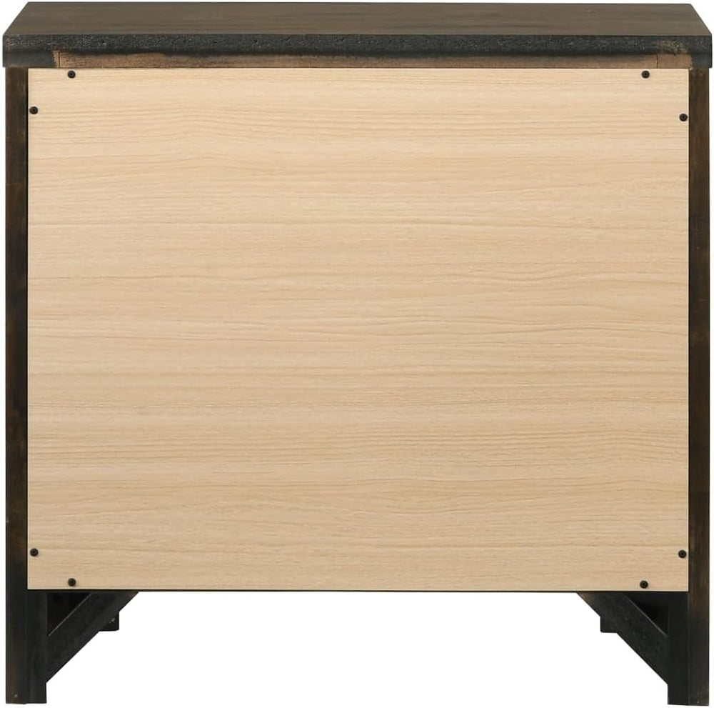 Oak Finish Nightstand 1pc Contemporary Two-Drawers Nightstand Bed Side Cabine...
