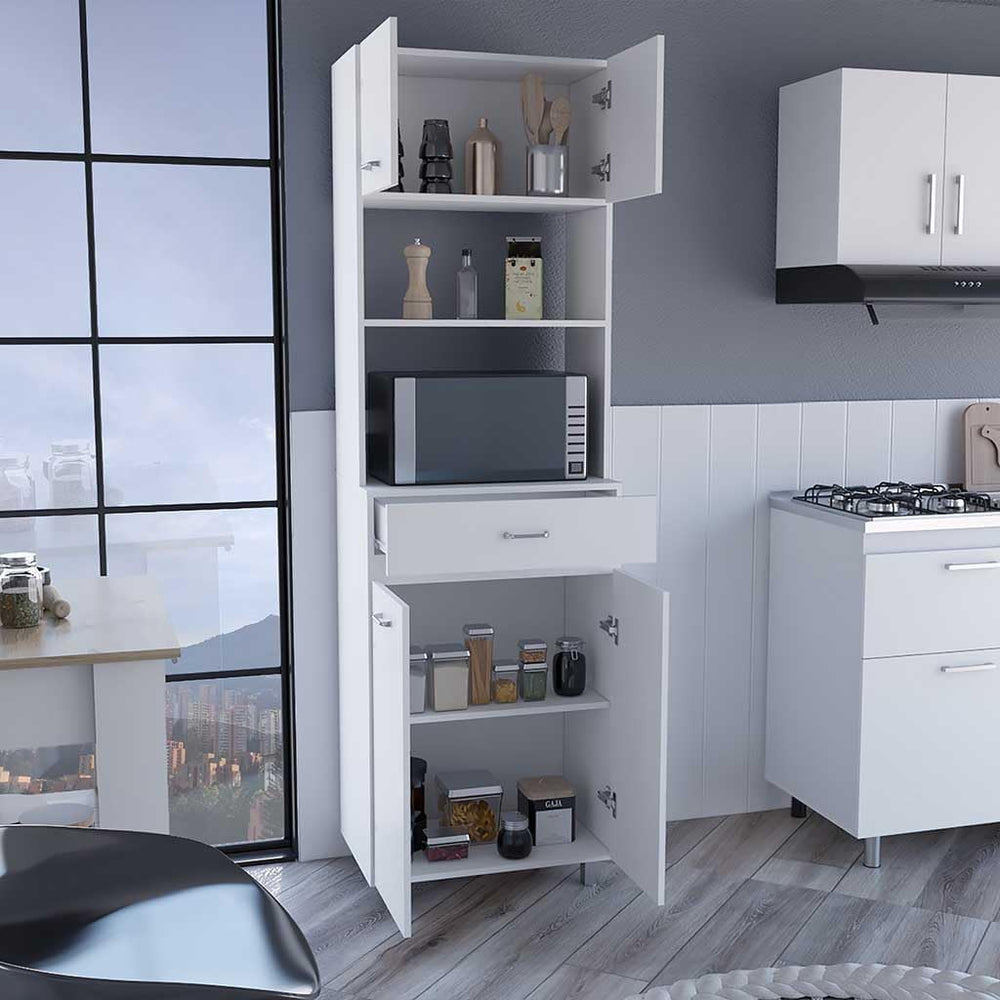 Microwave Double Door Cabinet, One Drawer, One Shelf, White