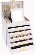 BOOVO Jewelry Box with Necklace Hanger – 6 layer Jewelry Organizer for Women with 5 Drawers, Large Jewelry Storage Boxes –Jewelry Organizers and Storage for Earrings, Necklaces (White, 6 layer)
