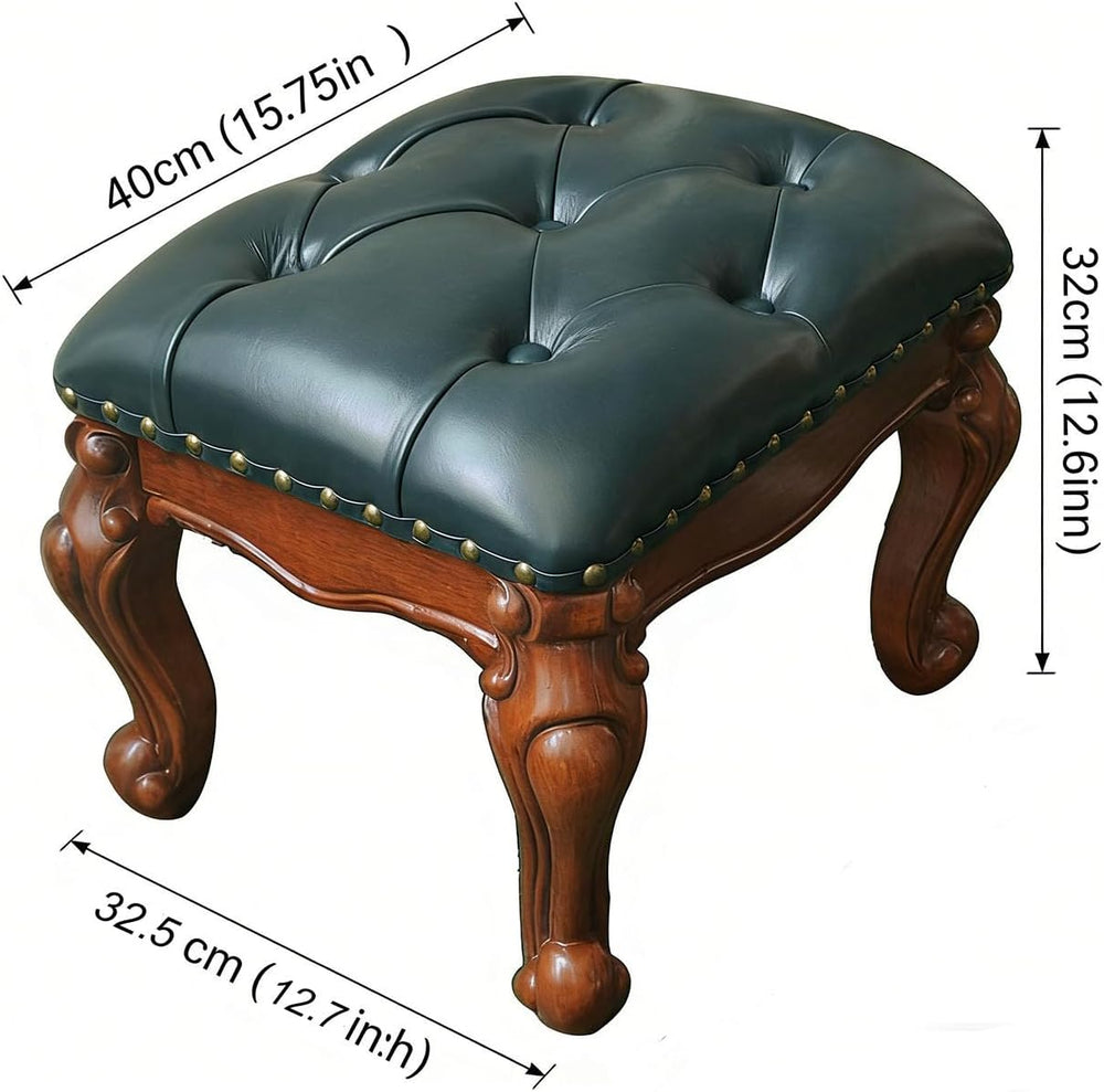 Leather Foot Stool,Vintage Footstools,Wooden Footrest,Upholstered Foot Rest f...