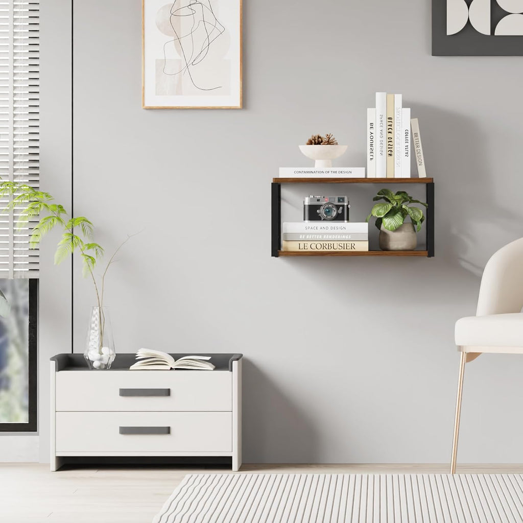 Floating Nightstand Set of 2, Wood Bedside Shelf Wall Mounted Nightstand, Floating Bedside Table for Bedroom, Living Room, Bathroom, Kitchen, Office (Black)