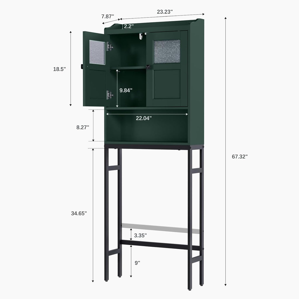 Over The Toilet Storage, Bathroom Over The Toilet Organizer, Above Toilet Storage with Double Doors and Soft Hinges Over Toilet Storage Shelf Over The Toilet Storage Cabinet (Forest Green)