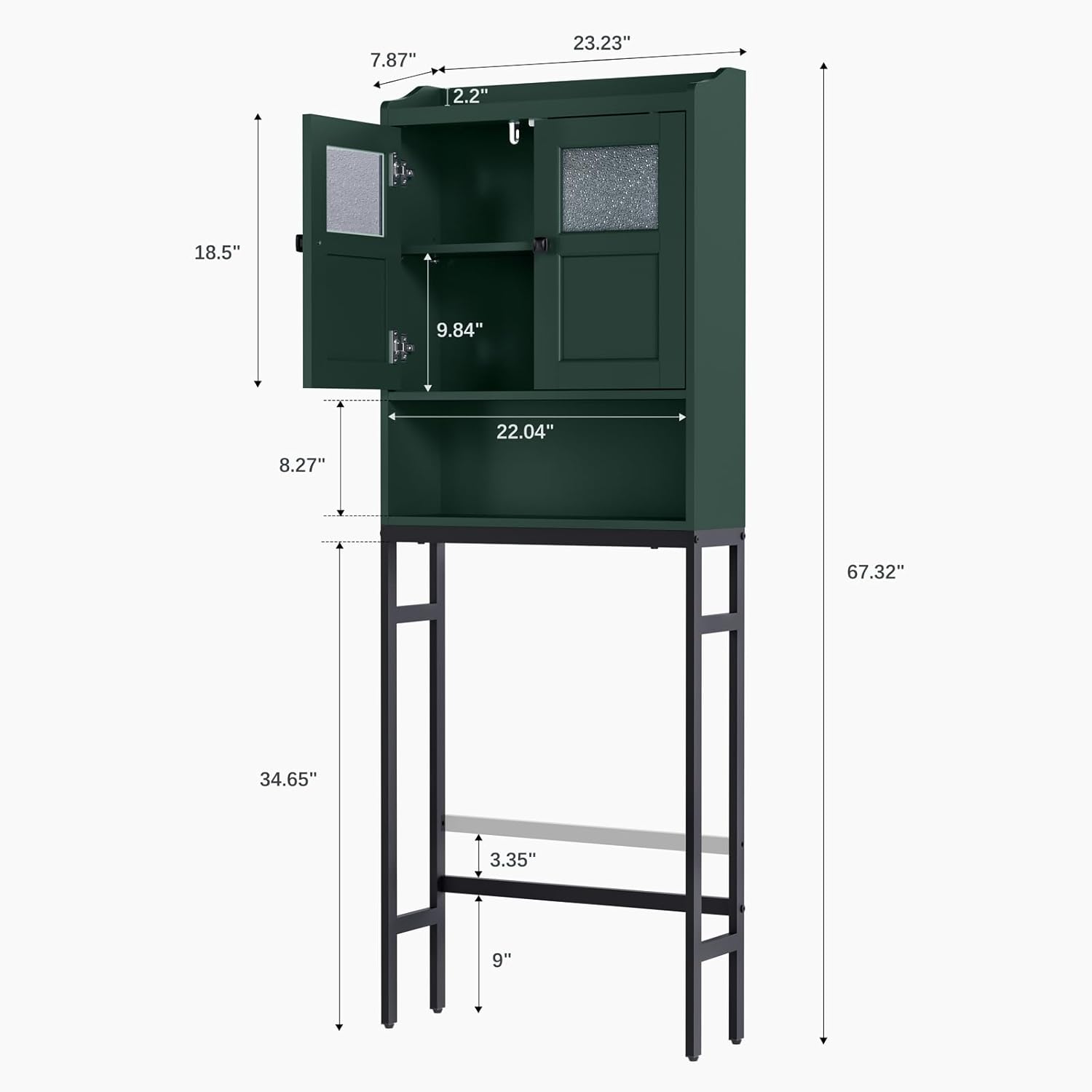 Over The Toilet Storage, Bathroom Over The Toilet Organizer, Above Toilet Storage with Double Doors and Soft Hinges Over Toilet Storage Shelf Over The Toilet Storage Cabinet (Forest Green)