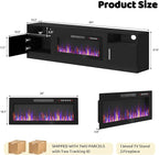 Lemberi Fireplace tv Stand with 36 inch Fireplace Up to 90" TVs, LED Light Entertainment Center and Storage, 80" Modern Wood Media TV Console with Highlight Cabinet for Living Room (Black)