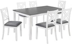 Harper & Bright Designs 58.5" Lx34.5 W Solid Wood 7-Piece Dining Table Set for 6, Grey White Two-Tone Kitchen Dining Room Set with 6 Upholstered Chairs, Rubber Wood Frame, 330LBS Capacity