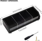 Tea Bag Holder Organizer Box with 4 Compartments, Pine Wood and Acrylic, 13.5 x 4.9 x 3.1 inches for Drawer, Cabinet, Countertop, Tea Tray (Black)