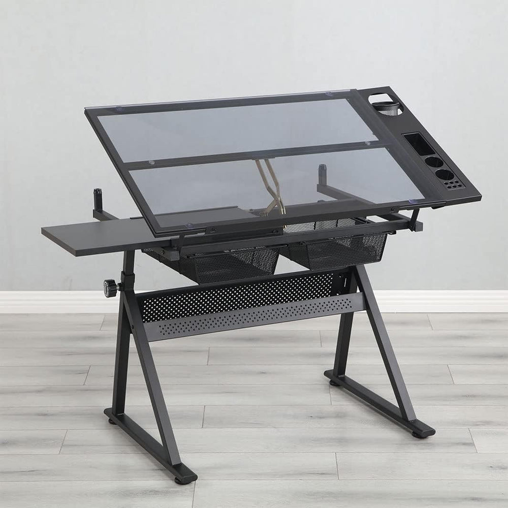 Glass Drafting Table Art Desk, Height Adjustable Multifunctional Modern Artis...