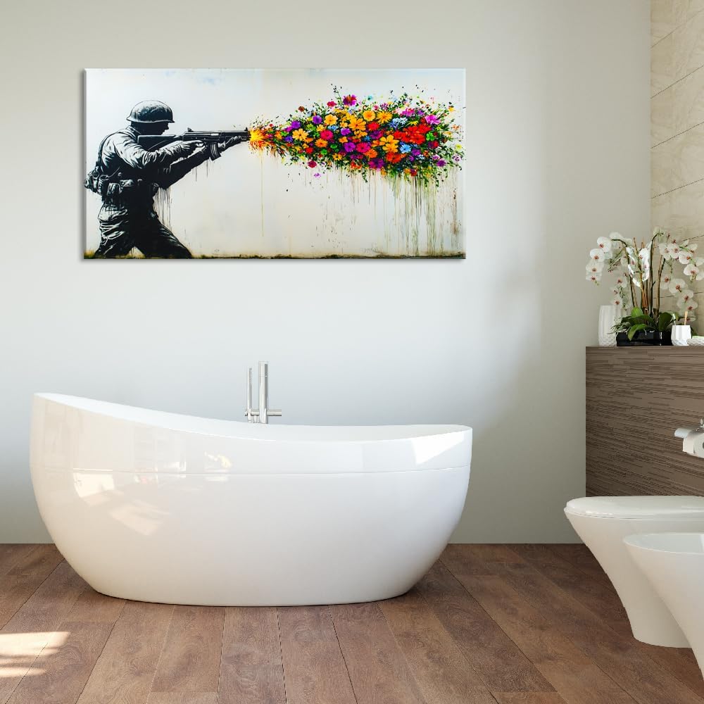 GAFSING Black Soldier with Colorful Flower Wall Art for Living Room Office Pe...