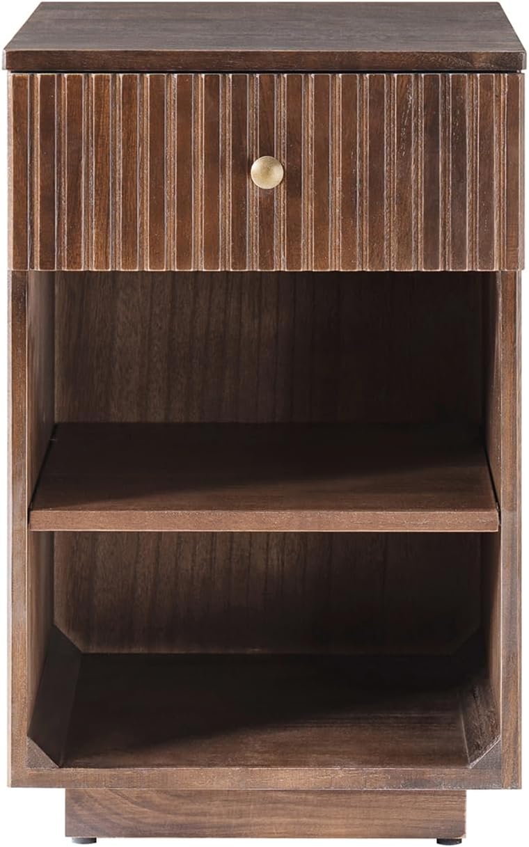 HULALA HOME Mid-Century Modern End Table with Drawer and Open Shelves, Solid ...