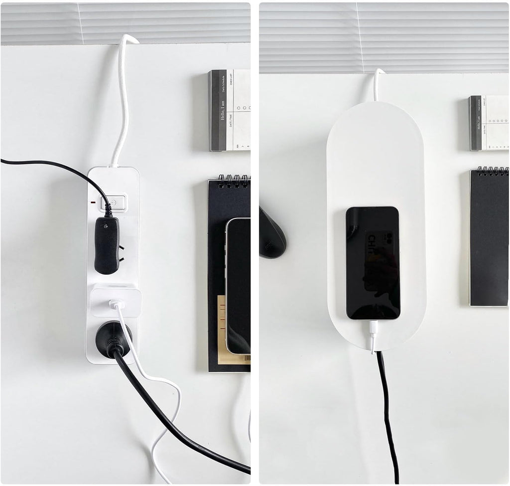 2 Pack White Cable Management Box, Plastic Cord Organizer Box Under Desk, Power Strips Hider for Home Office, Phone Charger, Electronics Wires, Surge Protector Cover Bin (Large)