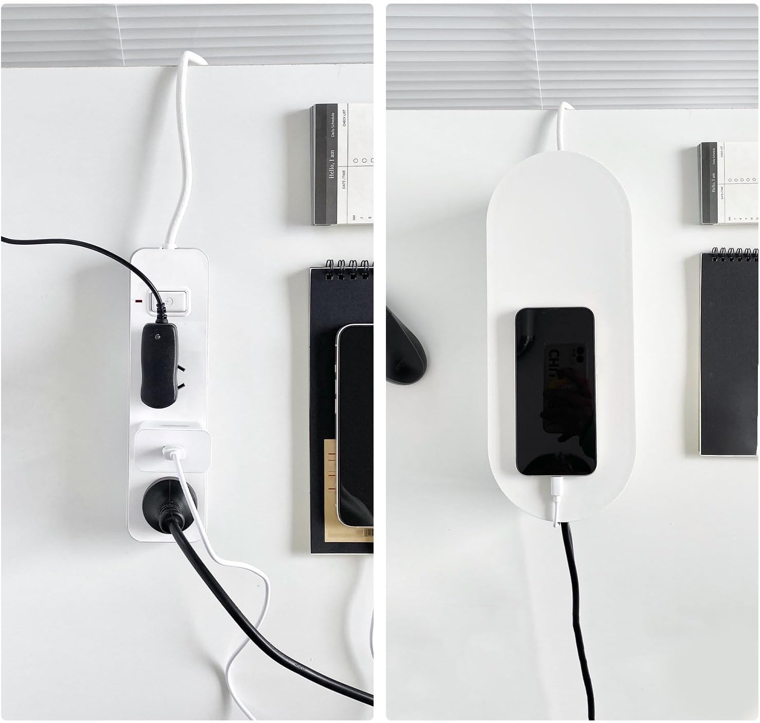 2 Pack White Cable Management Box, Plastic Cord Organizer Box Under Desk, Power Strips Hider for Home Office, Phone Charger, Electronics Wires, Surge Protector Cover Bin (Large)