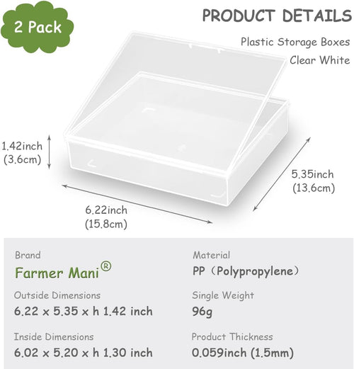 2 Packs Small Plastic Storage Containers (6.22x5.35x1.42 in), Clear Rectangle Bead Organizer Case with Lids for Crayons, Crafts, Beads Pencils Notebooks