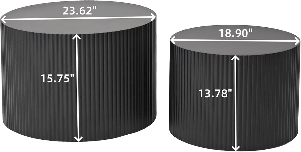 Nesting Coffee Table Set of 2, Modern Drum Side End Wave Stripe Round Coffee ...