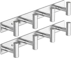 VAEHOLD Silver Hat and Coat Wall Mount Rack - Coat Rack with 4 Hooks for Robes, Bags, Keys, and Towels - Bathroom Towel Hanger Organizer (2 Pack)