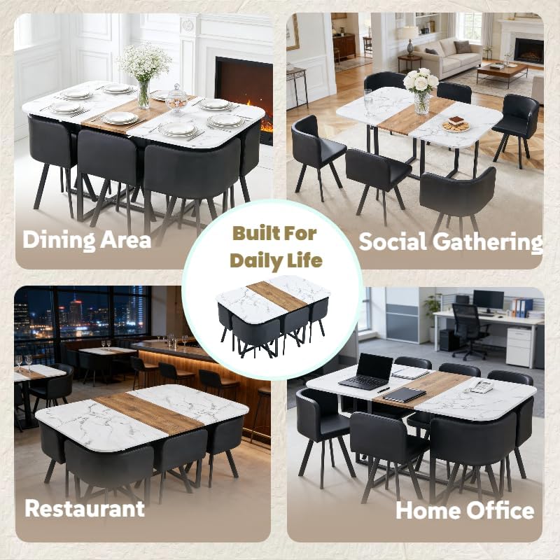 7-Piece Dining Table Set for 6,Modern Dining Table Set for 6 with Cushioned C...