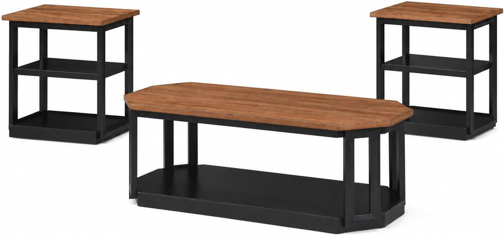 New Classic Furniture Decker 3-Piece Wood Occasional Table Set in Black/Brown