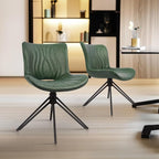 Dining Chairs Set of 6, 360° Swivel Upholstered Mid-Century Modern Kitchen Dining Room Chairs, Armless Faux Leather Accent Side Chair with Padded Back, Metal Legs for Living Room,Green