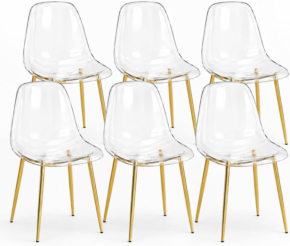 JUFU Acrylic Dining Chairs Set of 6, Modern Clear Chairs with Transparent Sea...