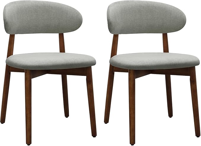 Farmhouse Dining Chairs Set of 2, Mid Century Modern Wooden Dining Room Chairs, Farmhouse Fabric Upholstered Kitchen Dinner Chairs for Living Room Restaurant Cafe, Walnut/Laurel Green