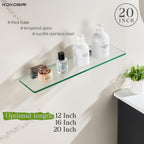 KOKOSIRI Wall Shelves Floating Bathroom Glass Shelf for Kitchen Storage, 20'' x 5.6'' Tempered Glass Wall Mounted Brushed Stainless Steel B1106BR-L20