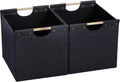 HOONEX Large Collapsible Storage Bins, Linen Fabric, 2 Pack, Storage Baskets with Wooden Carry Handles and Sturdy Heavy Cardboard, for Home, Office, Car, Nursery, Dark Grey