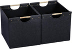 HOONEX Large Collapsible Storage Bins, Linen Fabric, 2 Pack, Storage Baskets with Wooden Carry Handles and Sturdy Heavy Cardboard, for Home, Office, Car, Nursery, Dark Grey