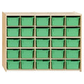 Contender Birch 25 Cubby Tray Cabinet with Lime Green Color Bins, Storage Organizer for Toddlers, Shelving Units for Daycare, Nursery, Homeschool [ Fully Assembled ]