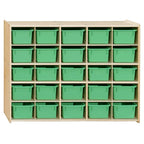 Contender Birch 25 Cubby Tray Cabinet with Lime Green Color Bins, Storage Organizer for Toddlers, Shelving Units for Daycare, Nursery, Homeschool [ Fully Assembled ]