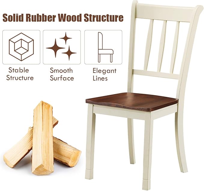 Giantex Wood Dining Chairs Set of 2, Armless Kitchen Chairs w/Solid Rubber Wood Frame, Easy to Assemble Dining Side Chair, Farmhouse Dining Room Chairs