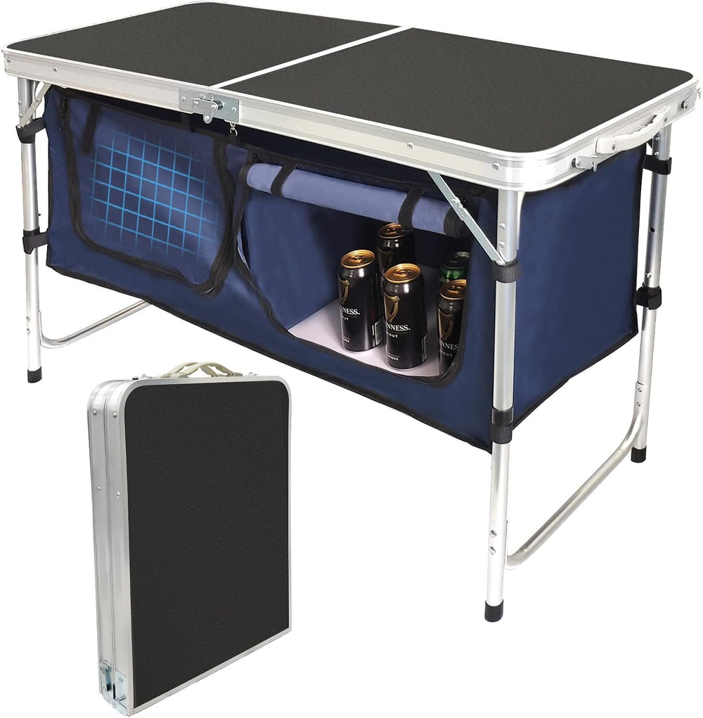 Folding Camping Table with Storage Compartment Aluminum Lightweight Camp Kitc...