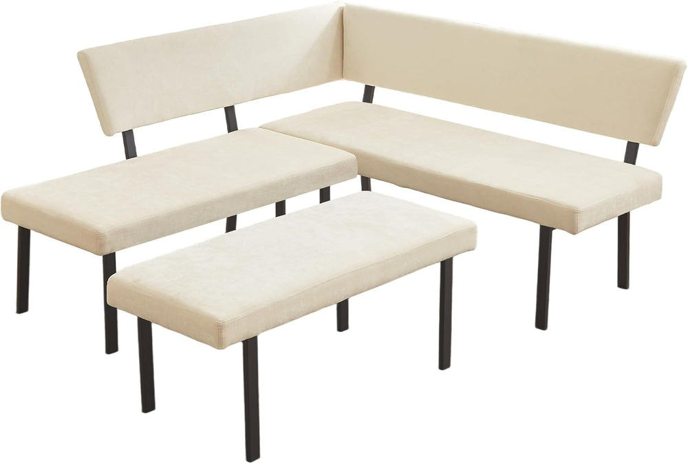 HIPIHOM Modern L-Shaped Dining Bench, 67 Inch Fabric Upholstered Corner Sofa ...