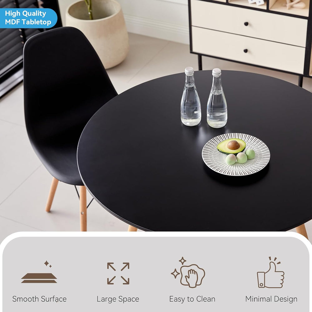 5-Piece Round Dining Set, 35.5" Black Table Chairs Set of 4 | Kitchen Ta...