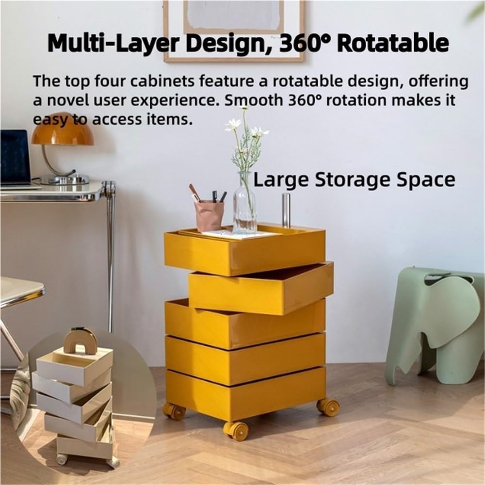 ABS Side Table with Wheels, 360° Movable Storage Cart, Multi-Layer Night Stan...