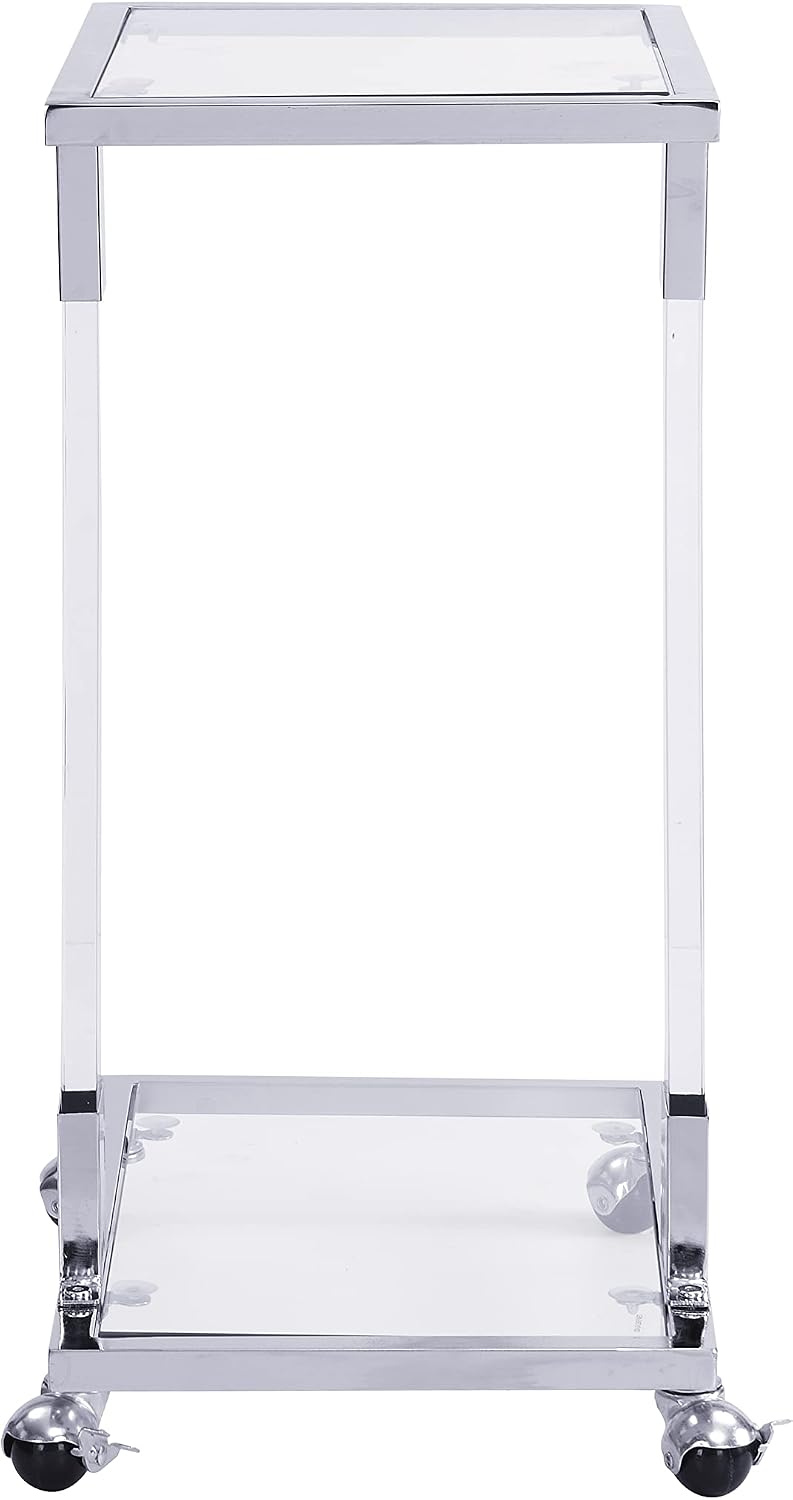 Acrylic Sofa Side Table C Shaped End Table with Wheels, Rolling Bedside Lapto...