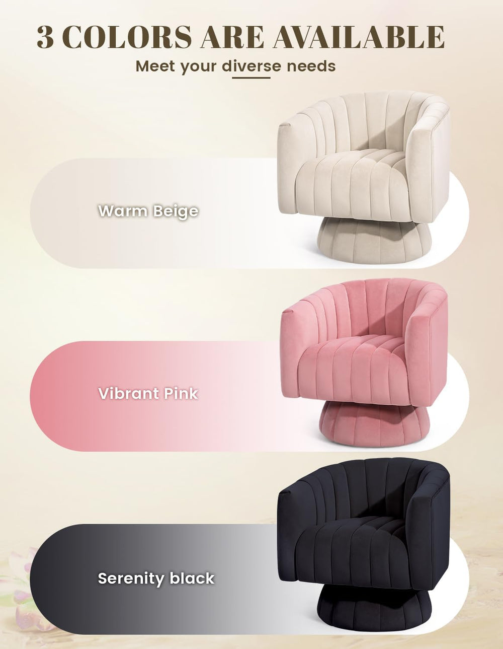 Kromax Swivel Accent Chair, Modern 360 Degree Swivel Barrel Chair, Beige | Mi...