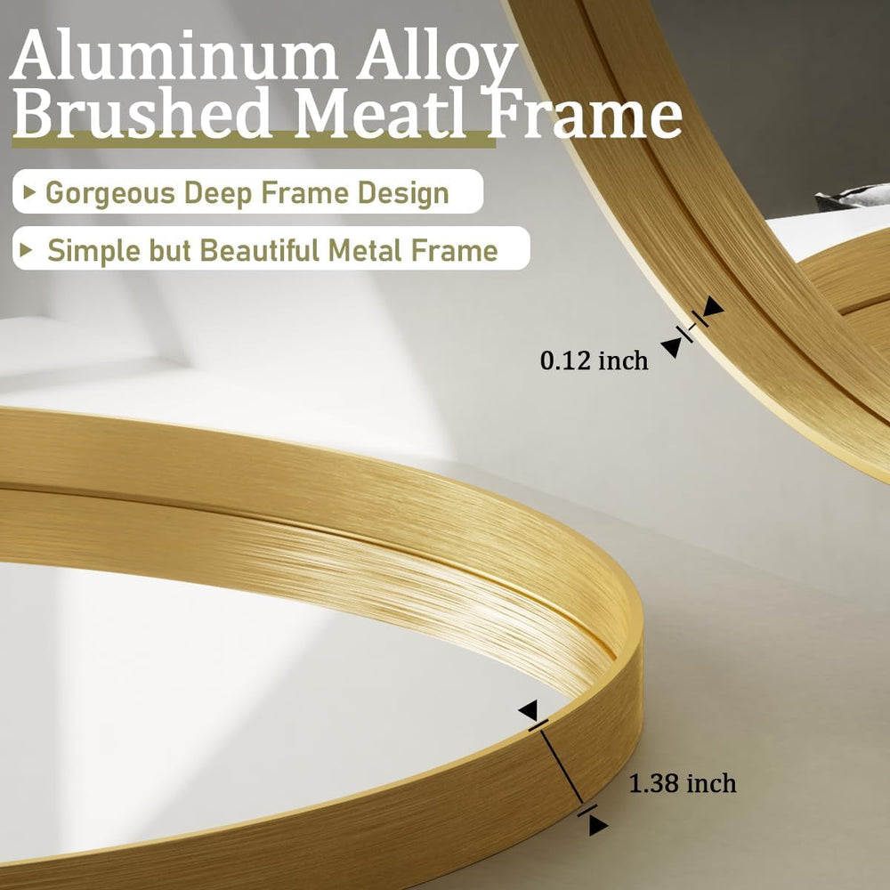 VooBang 48" Round Bathroom Mirror, Large Gold Circle Wall Mounted Mirror