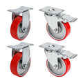 4 Inch Caster,Heavy Duty Caster Wheels Set of 4,Load 2000 Lbs,Polyurethane Steel Wheels,Swivel Wheels with Brake for Trolleys,Warehouse Cargo Handling,Workbench Moving(2Brake&2Rigid)