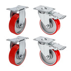 4 Inch Caster,Heavy Duty Caster Wheels Set of 4,Load 2000 Lbs,Polyurethane Steel Wheels,Swivel Wheels with Brake for Trolleys,Warehouse Cargo Handling,Workbench Moving(2Brake&2Rigid)