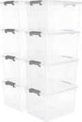 Citylife 32 QT Plastic Storage Bins with Latching Lids Stackable Storage Containers for Organizing Large Clear Storage Box for Garage, Closet, Kitchen, 8 Packs