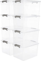 Citylife 32 QT Plastic Storage Bins with Latching Lids Stackable Storage Containers for Organizing Large Clear Storage Box for Garage, Closet, Kitchen, 8 Packs