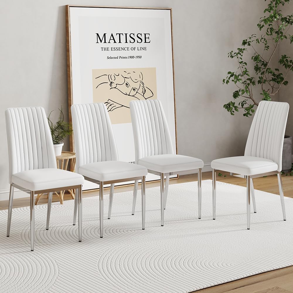 Upholstered Dining Chairs Set of 4, Mid-Century Modern Leather Dining Room Ch...