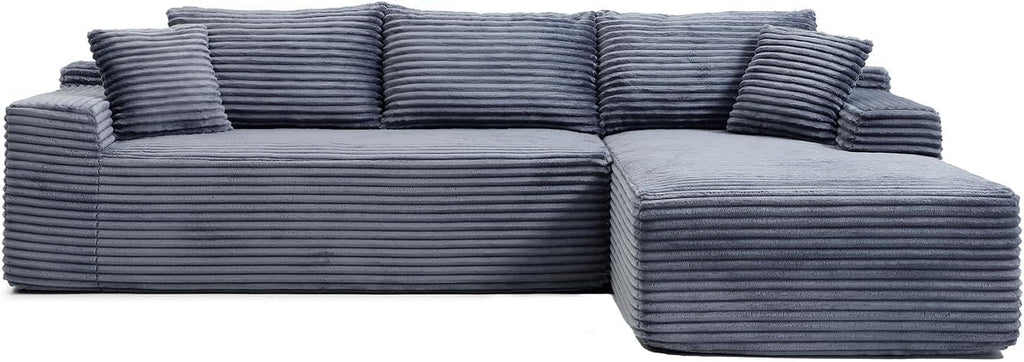 Cloud Sectional Couch, 108 Inch Modern Modular Sectional Sofa with Deep Seat, Corduroy Boneless Couches with L-Shape Right Chaise for Living Room Bedroom, No Assembly Required(Grey)