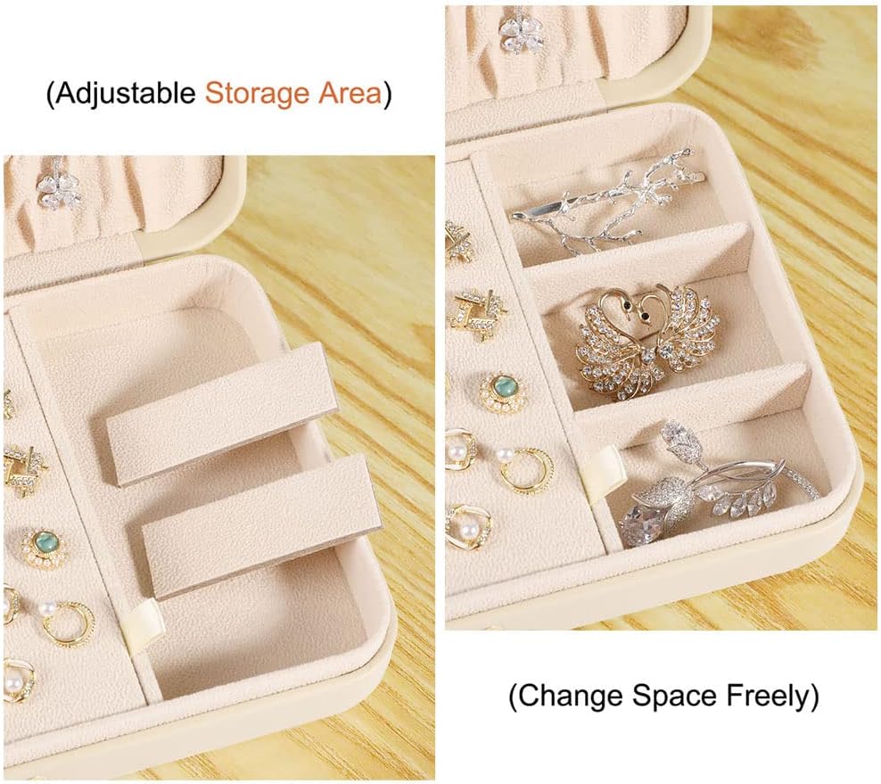 LANDICI Small Jewelry Box for Women Girls, PU Leather Travel Jewelry Case, Portable Jewelry Organizer Storage Holder Display for Ring Earrings Necklace Bracelet Brooch Men Kids Gift, Apricot