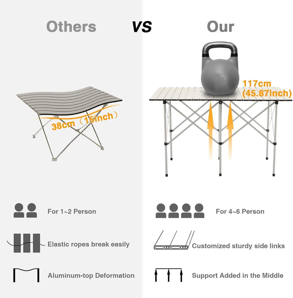 EVER ADVANCED Camping Table, Fold up Lightweight, 4-6 Person Portable Roll up...